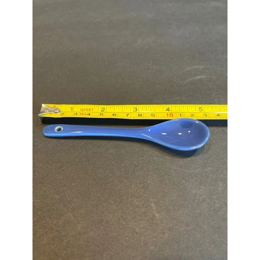 Blue Ceramic Spoon Glossy Porcelain Spice Salt Scoop with Hanging Hole 5 Inch